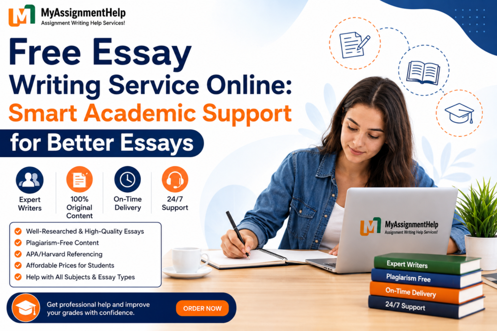 Free essay writing service online banner with expert academic support.