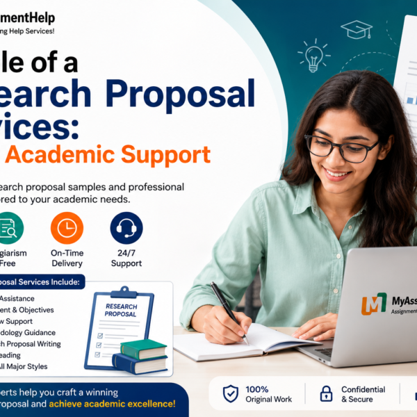 Student using a laptop with expert research proposal writing services and academic support.