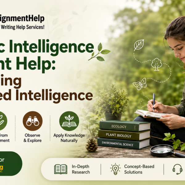 Naturalistic Intelligence Assignment Help banner with nature-based learning, student study, and academic support.