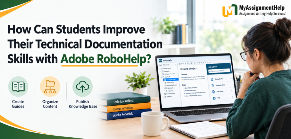 MyAssignmentHelp banner on improving technical documentation skills with Adobe RoboHelp.